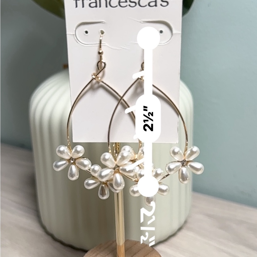 Francesca's Gold and Pearl Flower Hoop Earrings - Picture 7 of 8